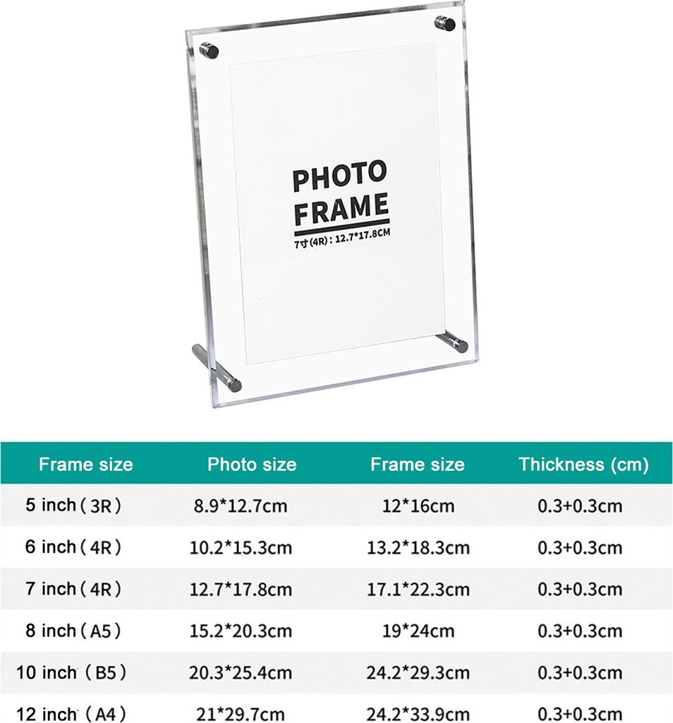 Transparenter Bilderrahmen aus Acryl zur Präsentation von Zertifikaten und Fotos mit Metallgestell, 17,1 x 22,3 cm