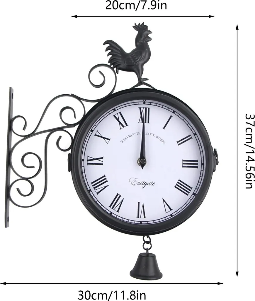 Horloge extérieure double face résistante aux intempéries style gare