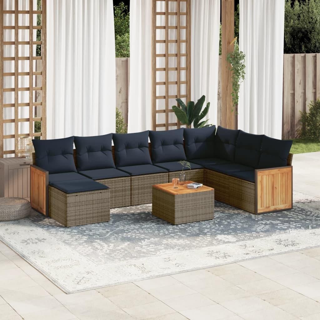 Maison Exclusive - 9-teiliges Gartensofa-Set mit Kissen, grau, Polyrattan