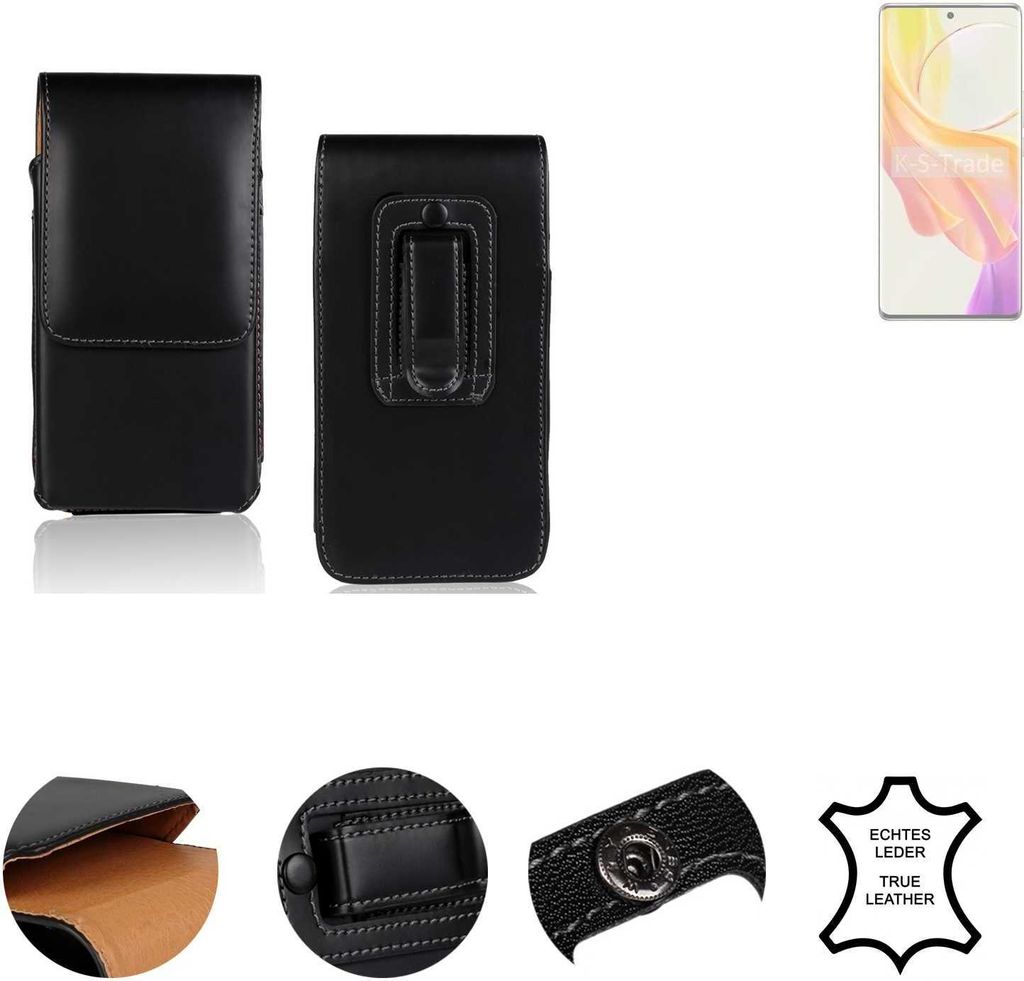 K-S-Trade Holster Gürteltasche Handy Hülle Schutzhülle kompatibel mit Vivo V29 Lite 5G Handyhülle Leder schwarz, 1x