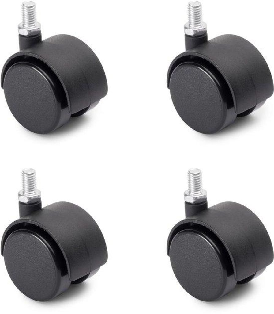 Set aus 4 Möbelrollen ohne Bremse und Kugellager, Durchmesser 50mm, Gewindebolzen M4x12