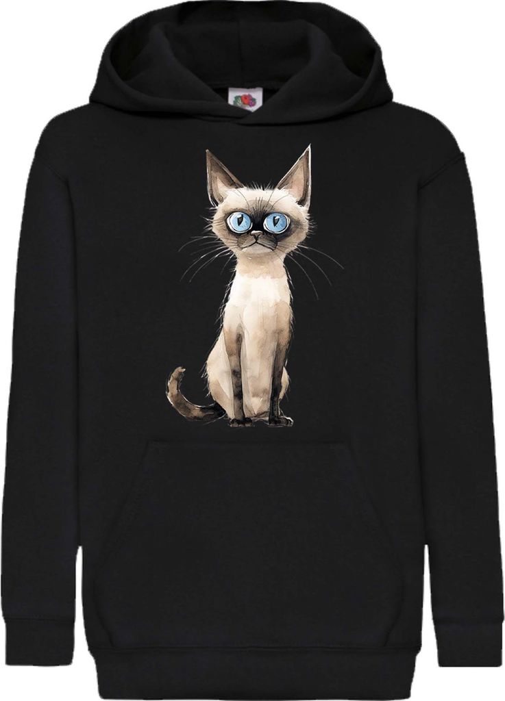 Kinder Kapuzenpullover Funny Cats Breeds Siamese Cat, 5-6 Jahr - 116 / Schwarz