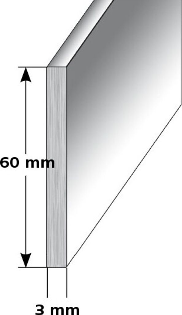 Fußleiste / Sockelleiste (TYP i 60) aus Aluminium, Höhe: 60 mm, Farbe: Edelstahloptik, Materialstärke: 3,0 mm, Befestigungsart: selbstklebend
