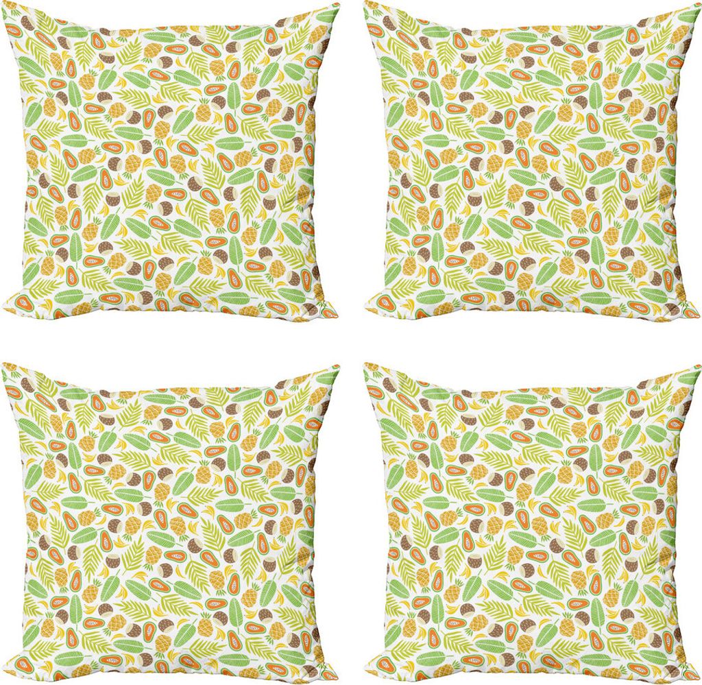 ABAKUHAUS Tropisch Kissenbezug Set (4 Stück), Ananas Papaya Coconut, Moderner Doppelseitiger Digitaldruck, 40 cm x 40 cm, Mehrfarbig