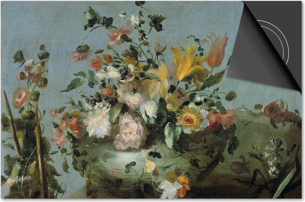 Induktionsschutz 59x52 - abdeckplatte Induktion matt- Dietrix Kochfeldschutz- Base - Blumen und Pflanzen - Vintage Blumenstrauß auf Blau