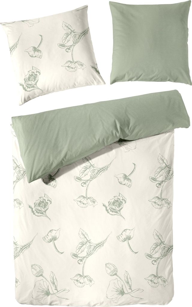 Primera Halbleinen Sommer Bettwäsche 135x200 Blumen Wende ecrue oliv 183002-057