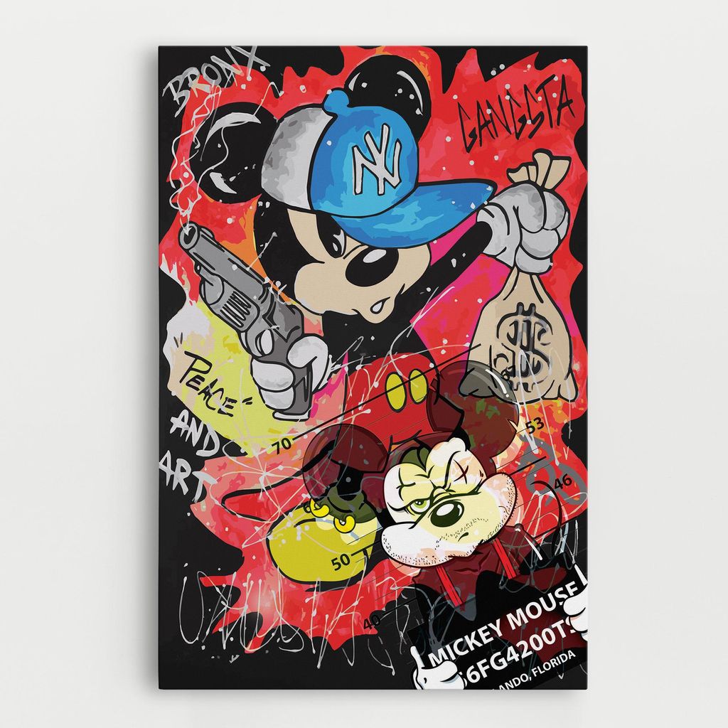 ARTHUB Leinwandbild 20x30 cm, Gangsta Mickey | Wohnzimmerdekoration, Hängende Bilder, Wanddekoration, Heimdekoration, Moderne, Digitale