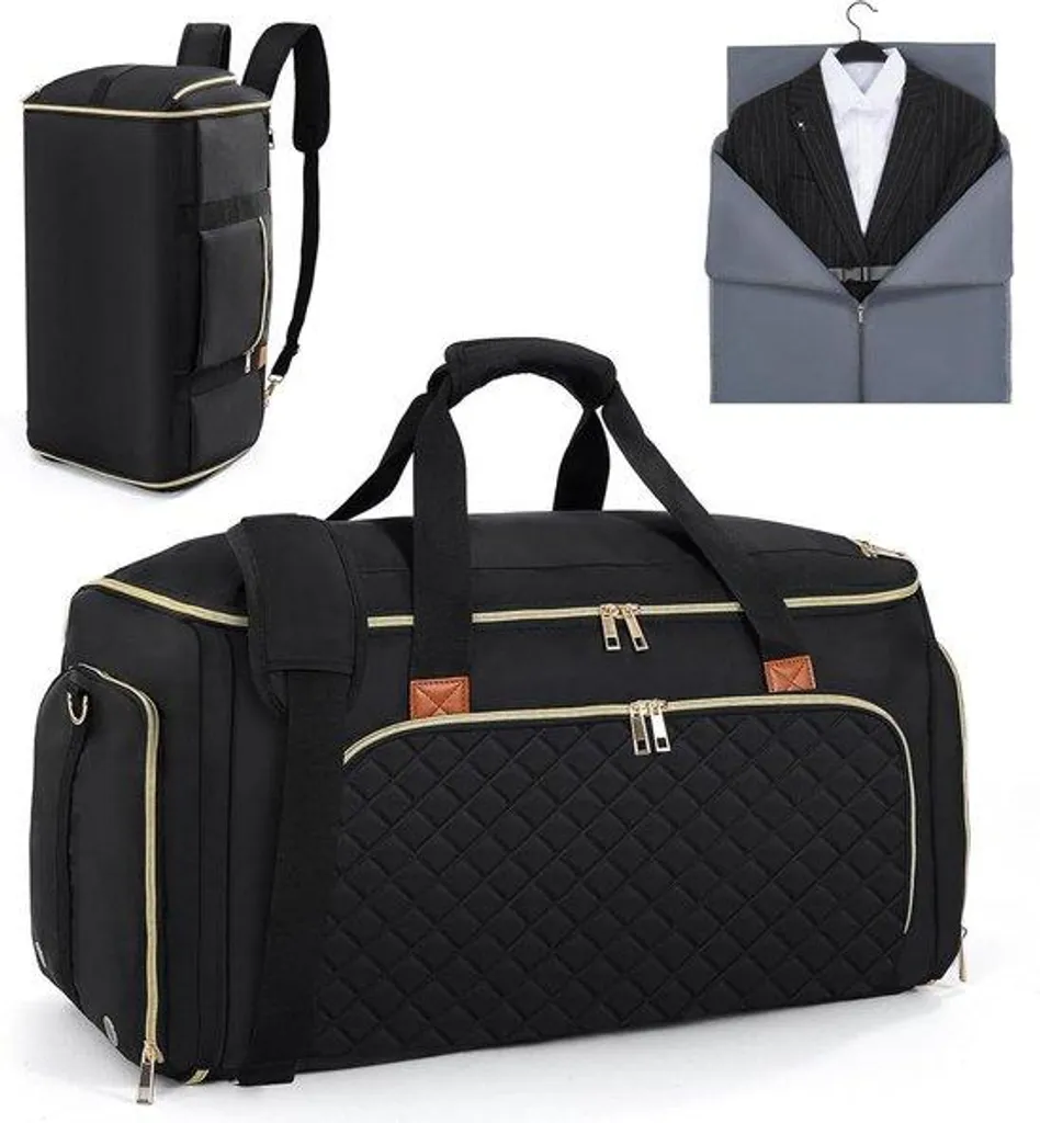 Grand sac de voyage 2 en 1 noir convertible avec compartiment chaussures