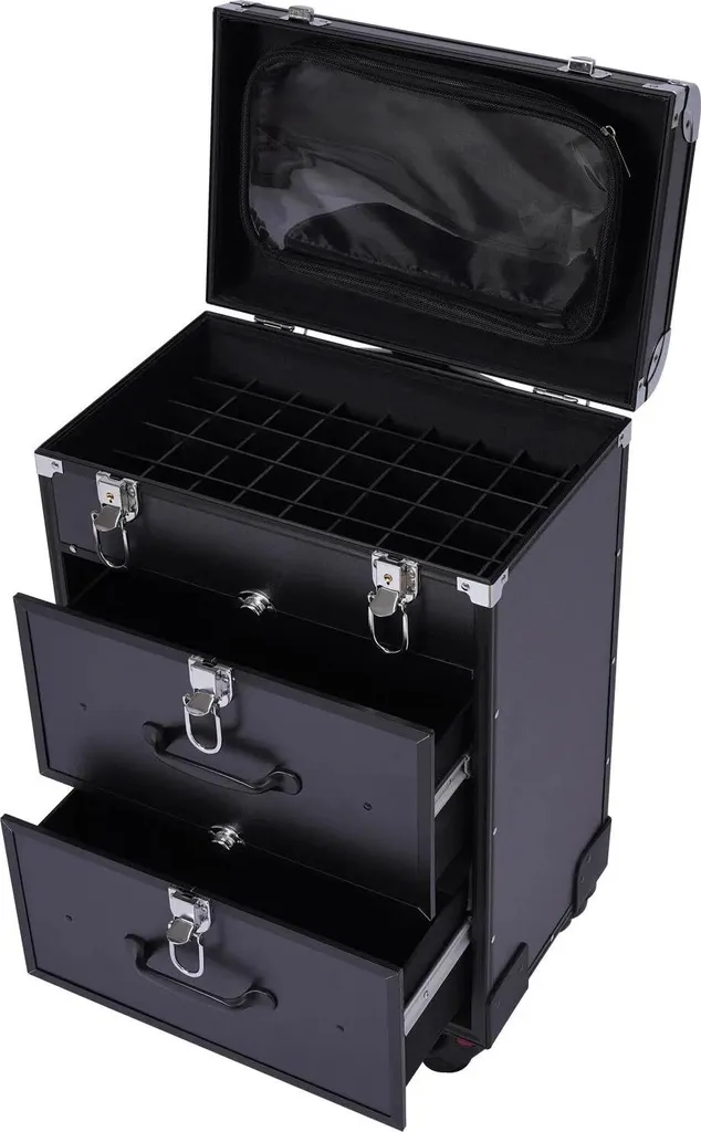 Valise maquillage robuste avec séparateurs et cadre en aluminium noir