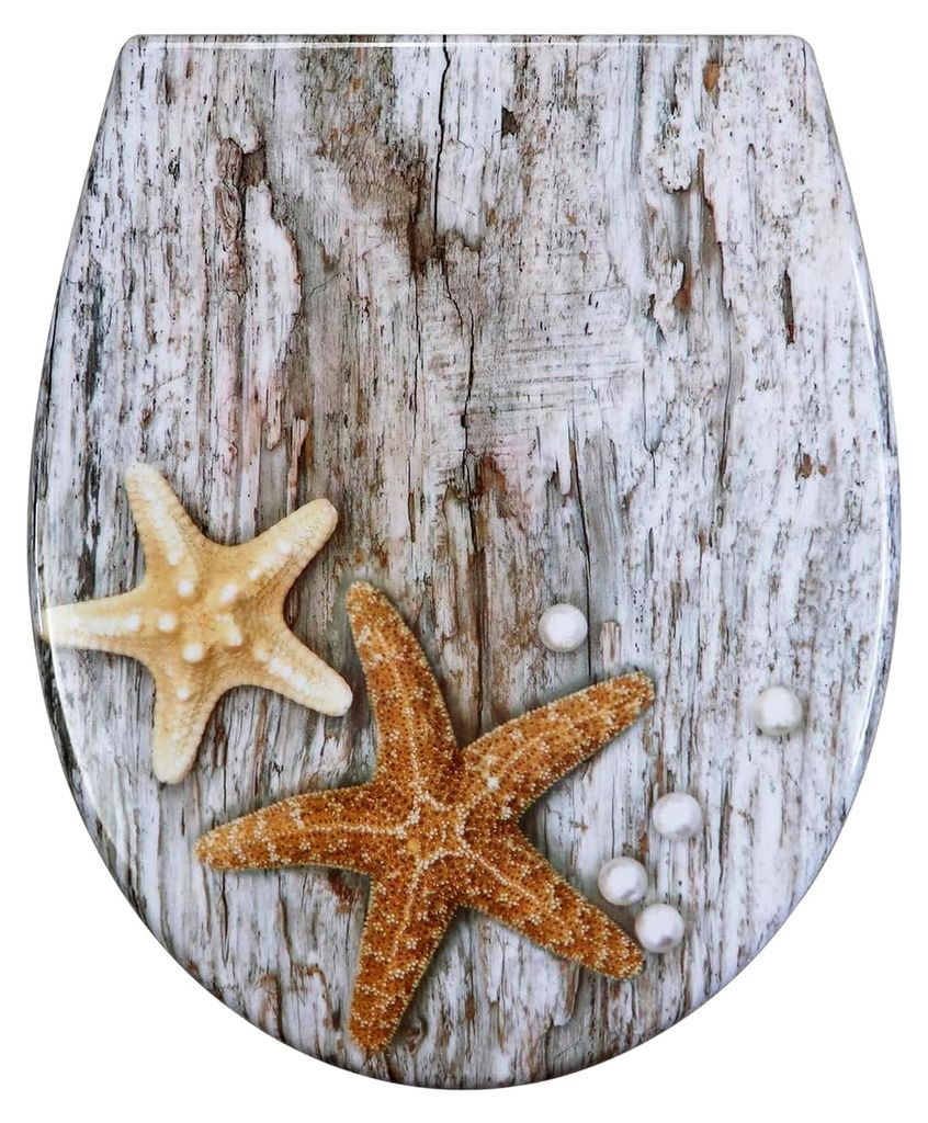 WC-Sitz mit Absenkautomatik, Toilettendeckel aus Duroplast, Klodeckel mit Schnellverschluss, Montage von oben, Toilettensitz mit Motiv