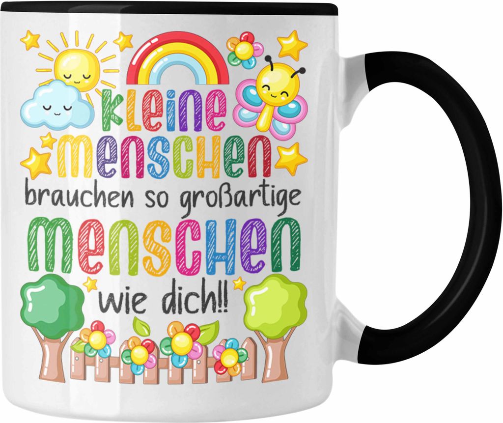Trendation - Erzieherin Tasse Geschenk Danke Dankeschön Abschiedsgeschenk Beste Kindergärtnerin Spruch Großartige Menschen Wie Dich (Schwarz)