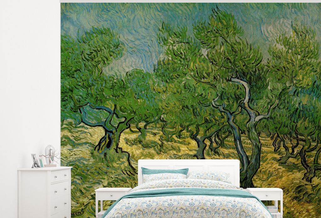 MuchoWow Fototapete für Wohnzimmer oder Schlafzimmer Wandtapete Vinyl Motivtapete Olivenhain - Vincent van Gogh - 300x240 cm - Fototapeten