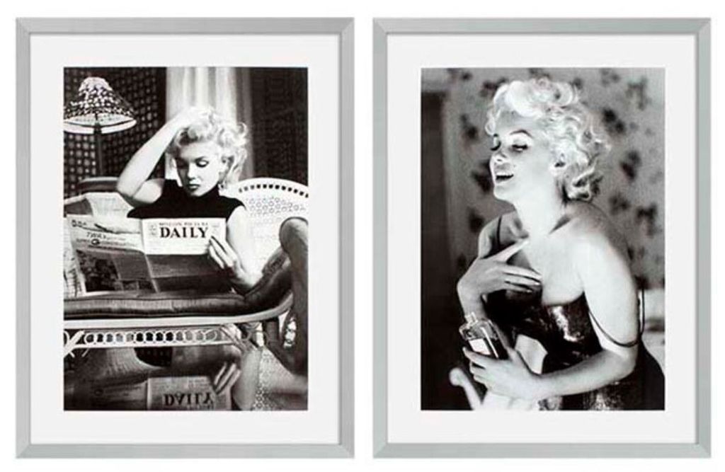 Casa Padrino Bilder 2er Set Marilyn Monroe Silber 69 x H. 89 cm - Luxus Wanddekoration