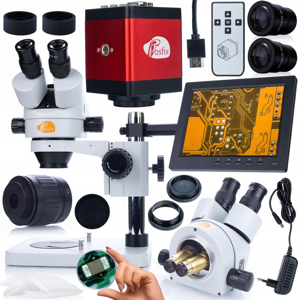 Rosfix Mercury Pro MSMP-T-PS1 Mikroskop-Set + Draco RED PRO KMDRP-HDMI-VGA 2mp Kamera + 196mm Displayhalter + 8" Display