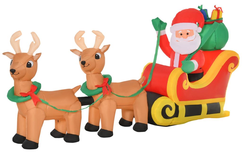 HOMCOM Nafukovací Santa Claus so sobmi, 6 LED diód, 240 cm, Obrázok produktu 