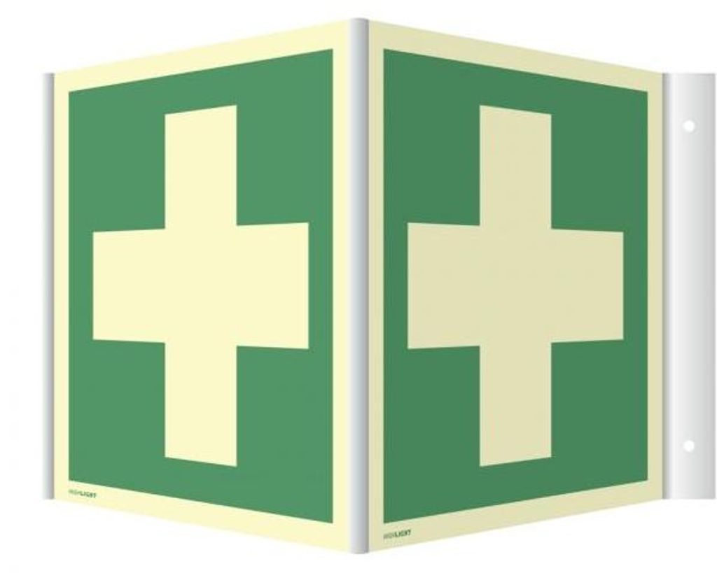 Dreifke Winkelschild Erste Hilfe, ISO 7010, Kunststoff, nachleucht., 160-mcd...