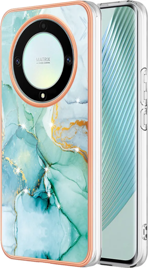 UPLAI Cover per Honor Magic 5 Lite 5G (Magic5 Lite), Ultra Sottile Morbido TPU Silicone Antiurto Custodia Insieme a Colore Sfumato Vetro Temperato, Moda Colorato Caso.Verde Viola