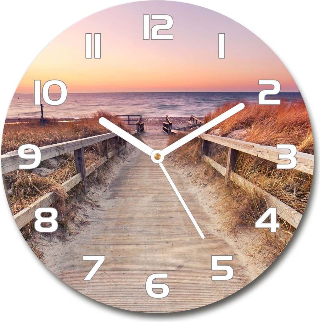 Wanduhr aus Glas 30fi Glasbild Glasuhr Gehärtetes Glas - weisse-zeiger - Path to the beach