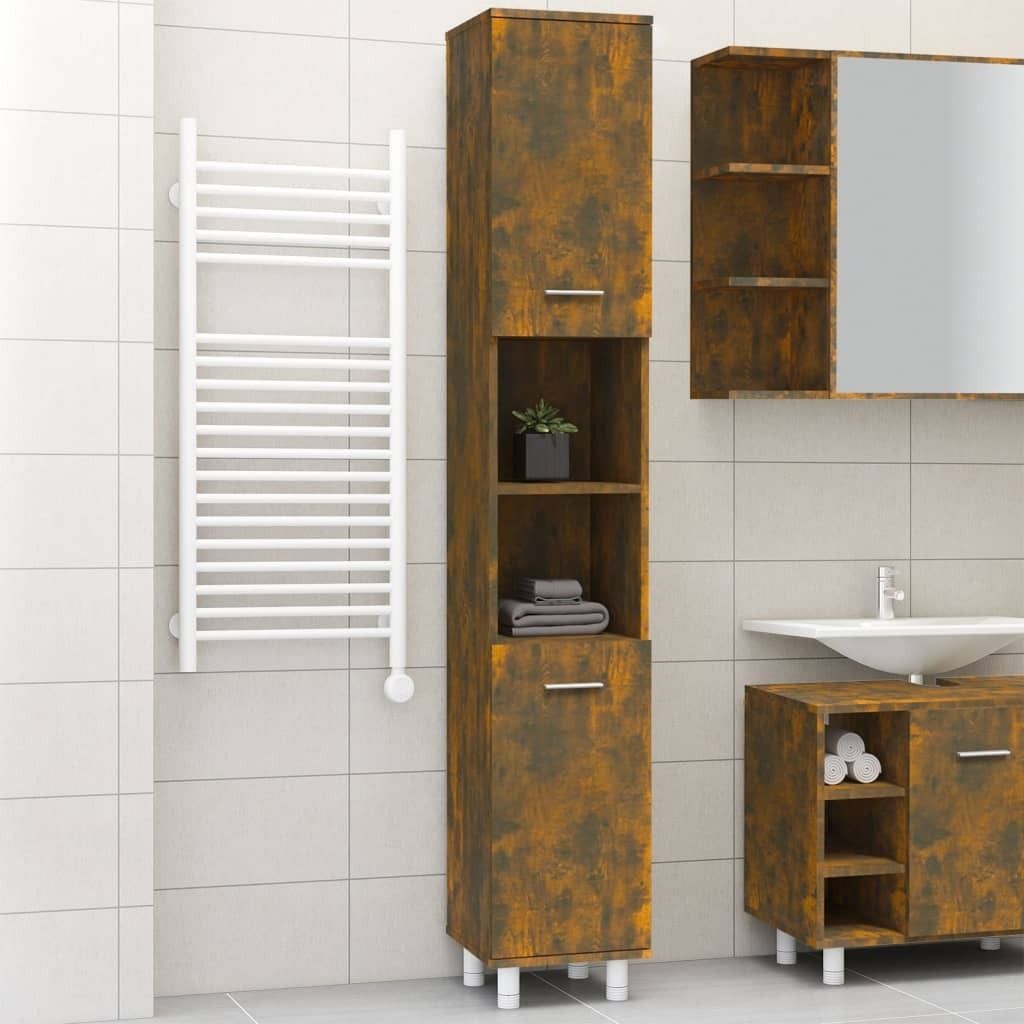 The Living Store Badschrank Räuchereiche 30x30x179 cm Holzwerkstoff