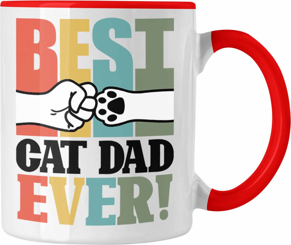 Trendation - Geschenk für besten Katzenvater: "Best Cat Dad Ever" Tasse Vatertag (Rot)