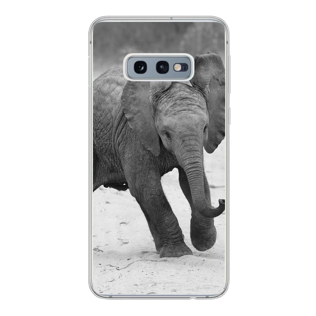 MuchoWow Handyhülle Schutzhülle Hülle für Samsung Galaxy S10e Elefant - Baby - Tiere - Kröte - Schwarz und weiß Silikon Softcase Handy Hül...