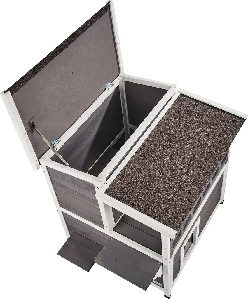 Cabane en bois pour chat d'extérieur - 2 étages - 75x75x82 cm - 11
