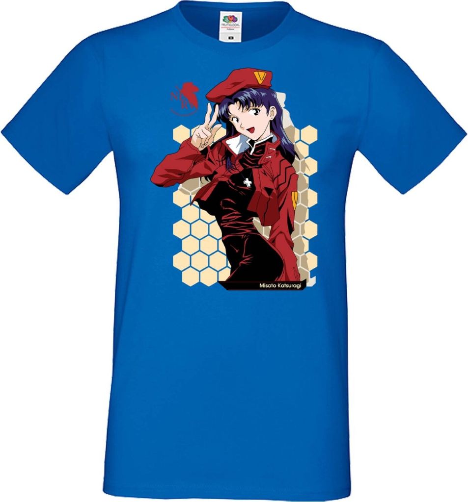 Herren T-Shirt Anime Manga Neon Anime Genesis Manga Evangelion Misato Katsuragi Misato Katsuragi, Man M / Blau