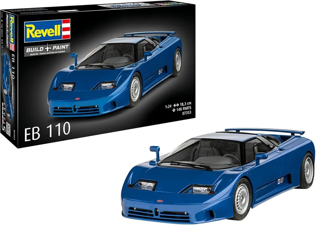 Maquette Revell Bugatti EB110 avec moteur V12 détaillé échelle 1:24