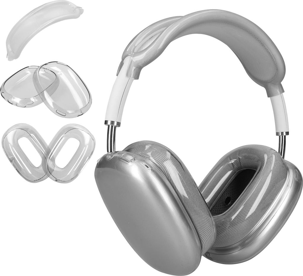 kwmobile 3in1 Kopfhörer Cover kompatibel mit Apple AirPods Max Hülle - TPU Ohrhörer Schutzhülle - 360° Headphone Case - Transparent Schwarz