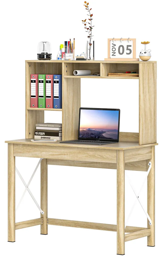 Bureau informatique avec rangements intégrés style chêne pour studio