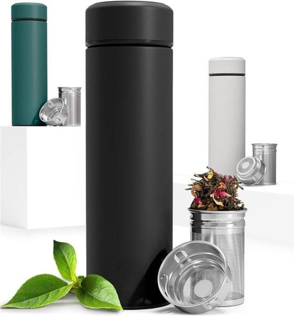 Famanu Teefilterflasche 450 ml - BPA-frei, isoliert, mit Frucht- und Teefilter