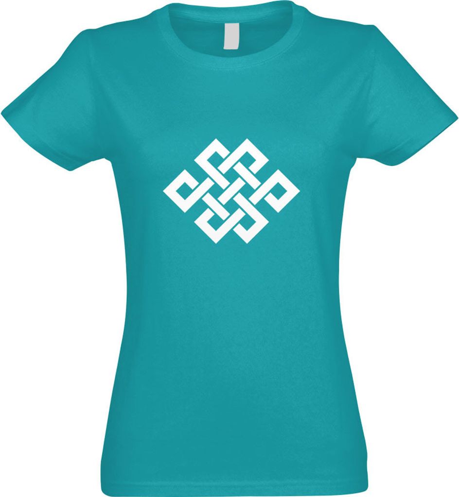 Kiwistar - T-Shirt tailliert - Damen - türkis - Buddhistischer Knoten - mit Motiv Bedruckt - Funshirt Design - Sport - Freizeit - Damen - M