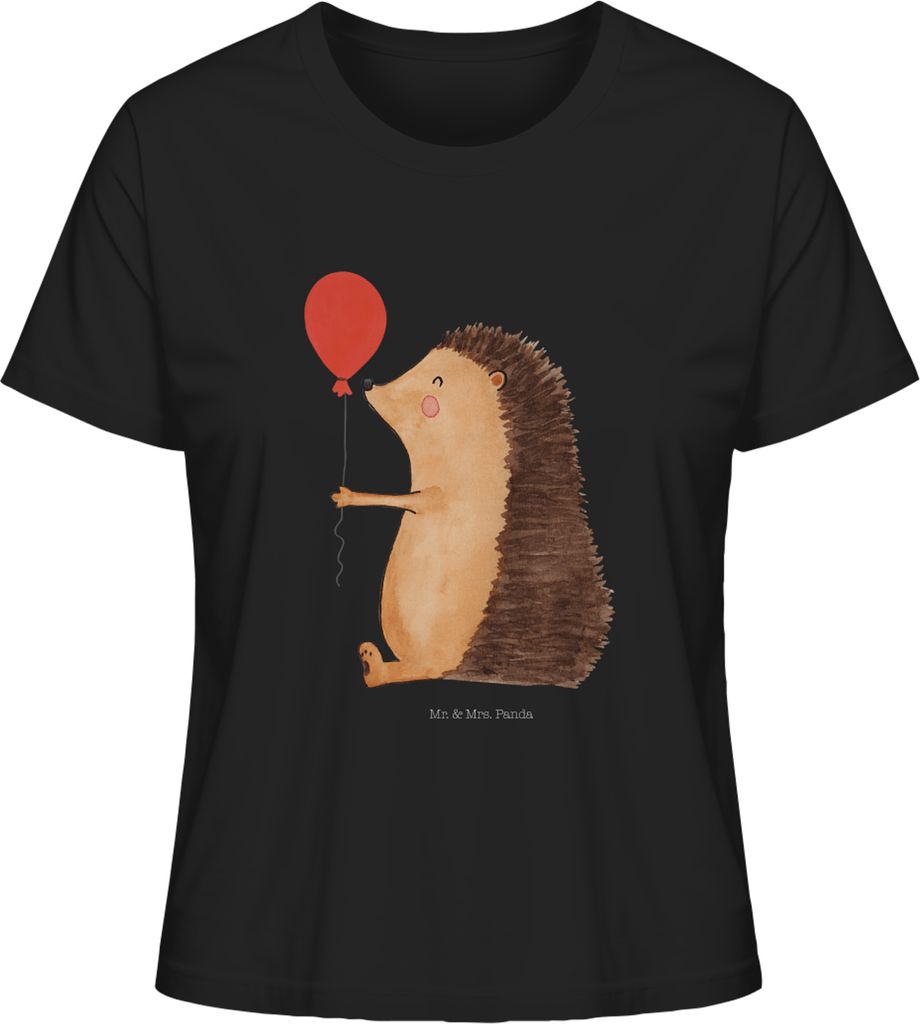 Mr. & Mrs. Panda Damen Oberteil Igel Luftballon Größe XL - Schwarz - Geschenk, Happy Birthday, Ballon, Baumwoll T-Shirt, Herzlichen Glückwunsch,...