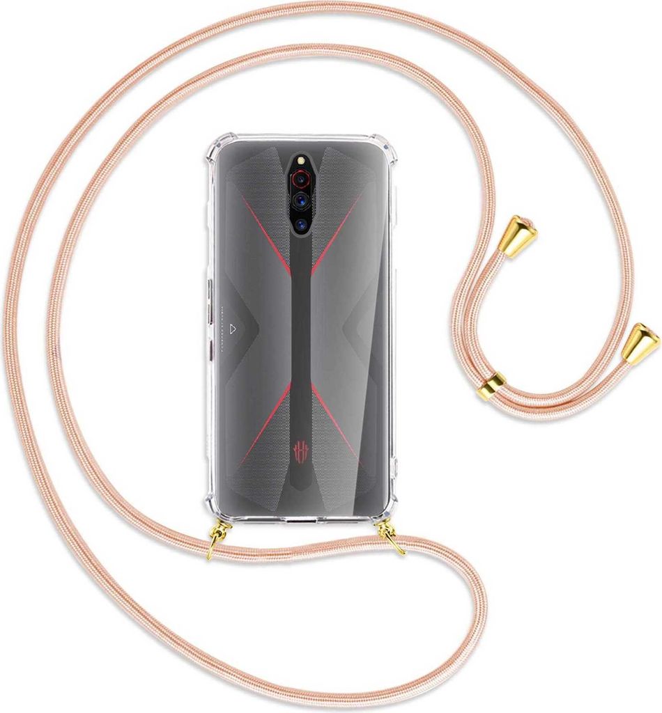 Handykette Backcover-Schutzhülle mit Band (Metall goldfarben) für ZTE Nubia Red Magic 5G - rose peach