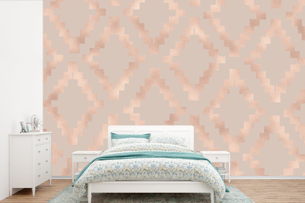 MuchoWow Fototapete für Wohnzimmer oder Schlafzimmer Wandtapete Vinyl Motivtapete Muster - Rosa - Beige - 420x280 cm - Zimmer für Kinder