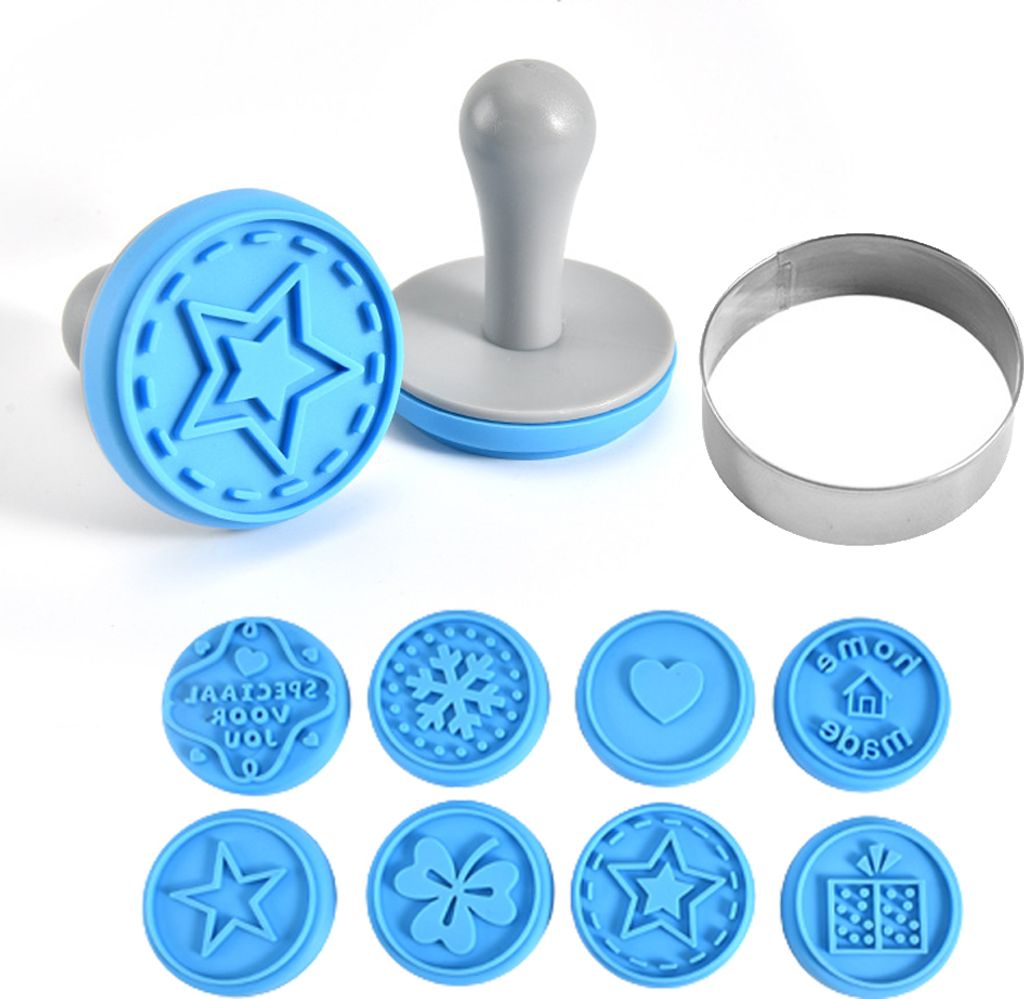 Silikon-Keksstempel – 8 Keksstempel-Formen-Set und 8 Keksringe, Kuchen-Dessert-Handpresse zum Selbermachen und dicker Keks-Rundausstecher