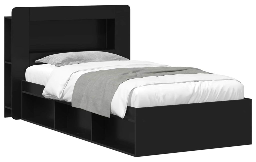 Bettgestell mit Stauraum Schwarz 75 x 190 cm Holzwerkstoff
