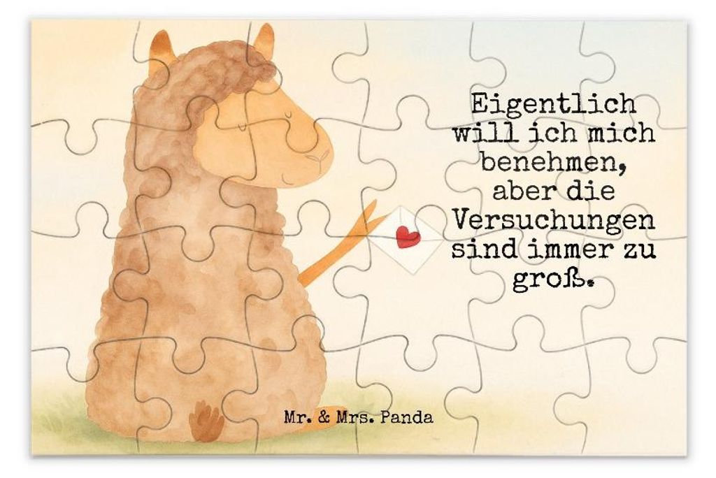 Mr. & Mrs. Panda Puzzle Alpaka Fahne Design 24 Teile - Weiß - Geschenk, 1500, Alpakas, 500, Liebe, Legespiel, Lama, 1000, Geduldspiel, Lamas