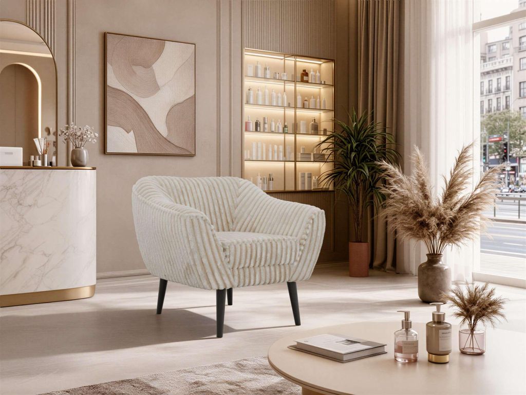 MKS MEBLE Sofa PIRS 1 Skandinavischer Stil 1-Sitzer, Sessel mit Wellenfederung, schwarze Füße, Einzelsessel, Sessel mit Armlehnen - Beige Cord