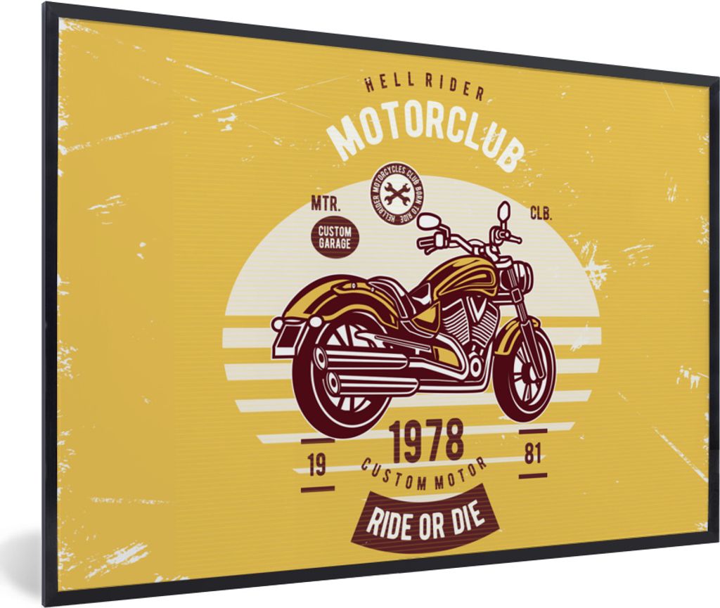 MuchoWow MuchoWow Gerahmtes Poster Motorrad - Retro - Briefe - Zitat 30x20 cm - Poster mit zchwarzem Bilderrahmen - Kunstdruck - Bild-Poster