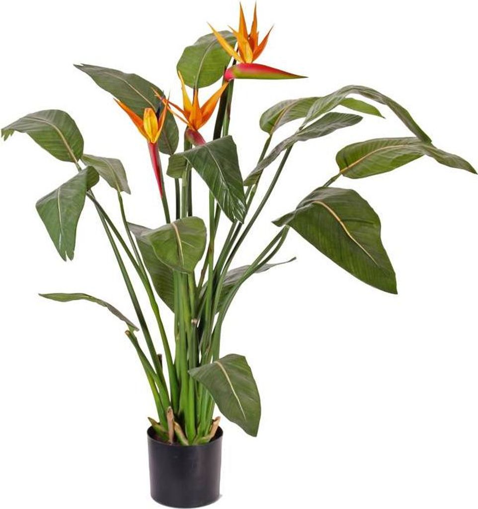 artplants.de Kunstblume Strelitzie Dalila, 3 Blüten, orange, 110cm - Paradiesvogelblume Kunstpflanze