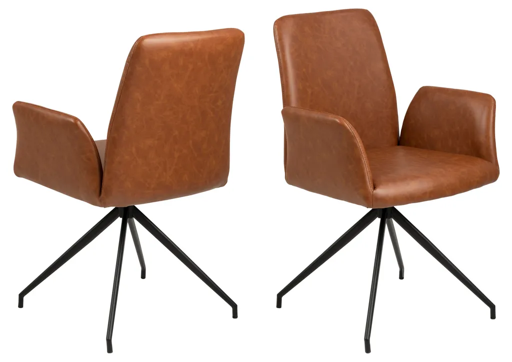 Chaise de repas pivotante pour séjour moderne, finition cognac et métal