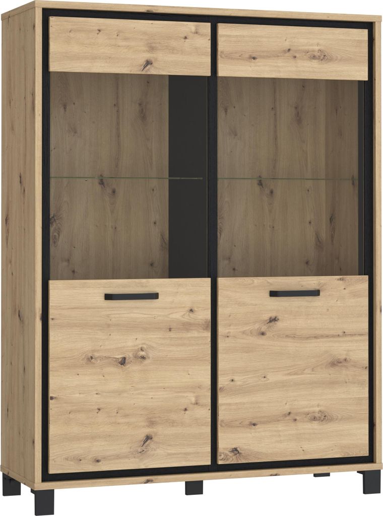 Furniture24 Vitrine Trondheim Tdhv623 Vitrinenschrank Eiche Artisan / Eiche Schwarz