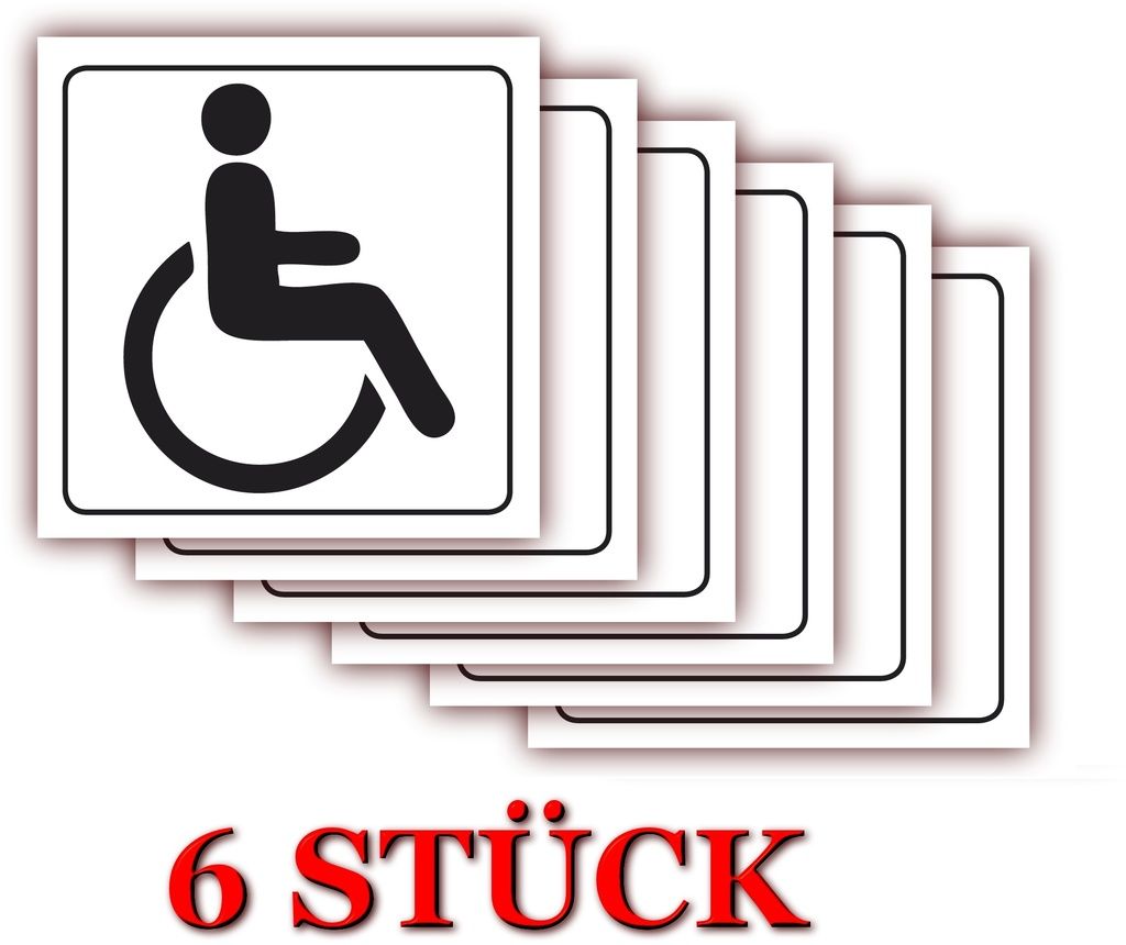 6 Stück - XL Folienaufkleber Behinderten-WC Größe 10 x 10cm - Toiletten Aufkleber, Rollstuhl WC, für innen und außen geeignet ( 509g )