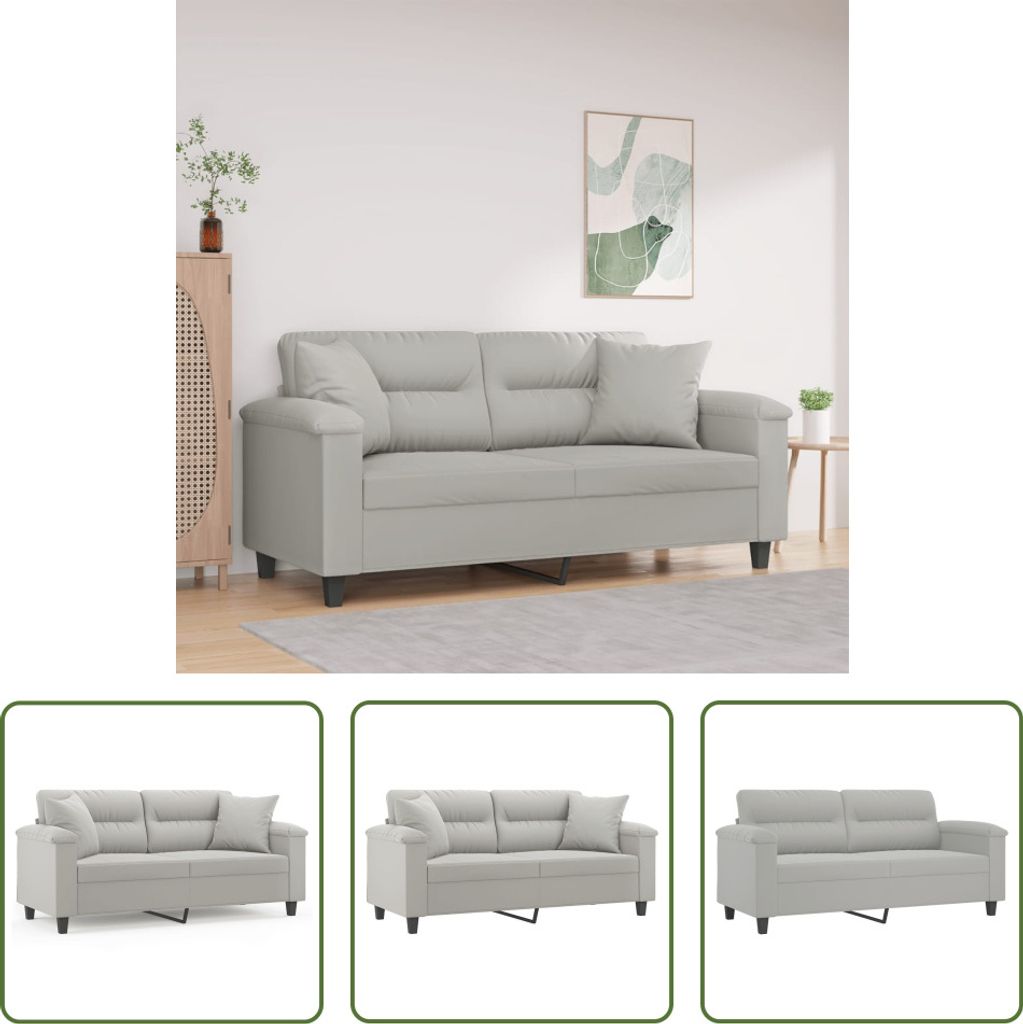 The Living Store 2-Sitzer-Sofa mit Kissen Hellgrau 140 cm Mikrofasergewebe