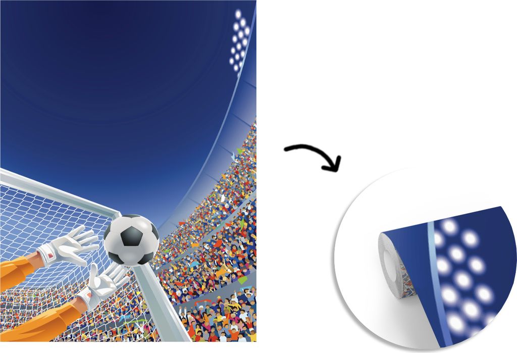 MuchoWow Fototapete für Wohnzimmer oder Schlafzimmer Wandtapete Vinyl Motivtapete Eine Illustration eines Torwarts, der den Fußball stoppt - Ju...