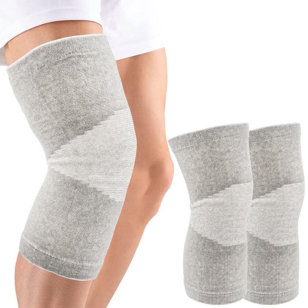 Knieschoner Sport 2er Set, Kompressions-Kniebandage rutschfest, atmungsaktiv Bambusfaser, für Fitness, Volleyball & Training