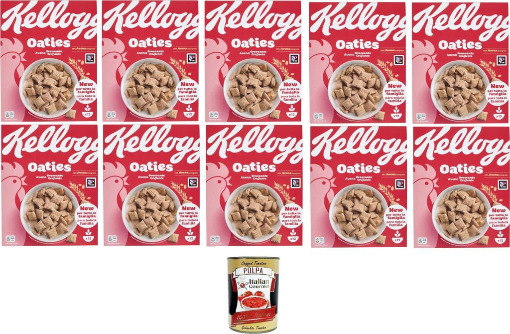 Kellogg's Oaties Original Avena croccante Knuspriger Hafer 10x 360gr + Italian Gourmet polpa 400g
