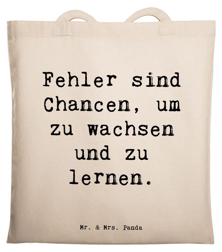 Mr. & Mrs. Panda totebag Spruch Fehler lernen wachsen - Transparent - Geschenk, Optimismus, Zuversicht, Schultasche, Lektionen, Trost, Jutebeutel, ...