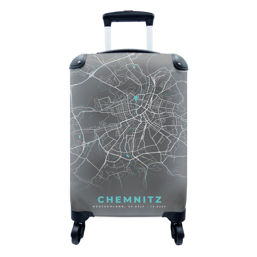 MuchoWow Koffer Handgepäck Trolley Rollkoffer Kleine Reisekoffer mit 4 Rollen - Stadtplan - Chemnitz - Genk - Blau - Deutschland - Karte - Cabin...